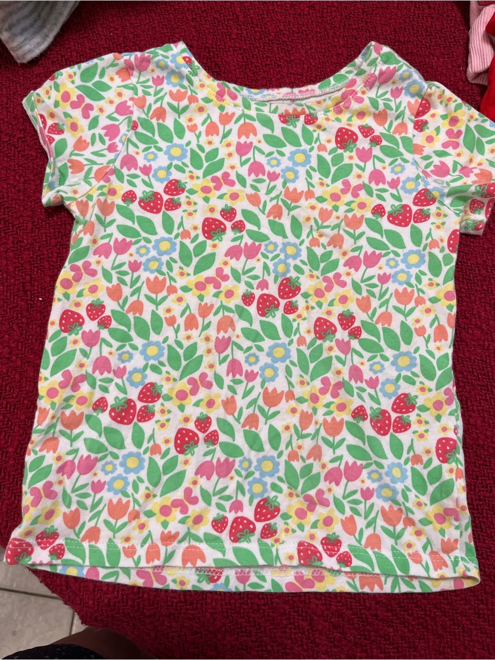 Garanimals White Short Sleeve Tee with Pink Tulips & Red Strawberries